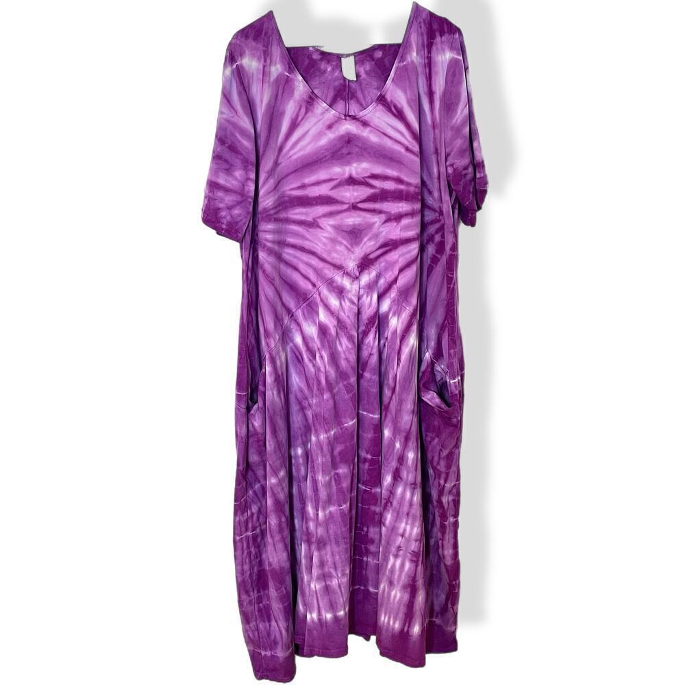 handmade tie dyed maxi dress with pockets 2XL purple